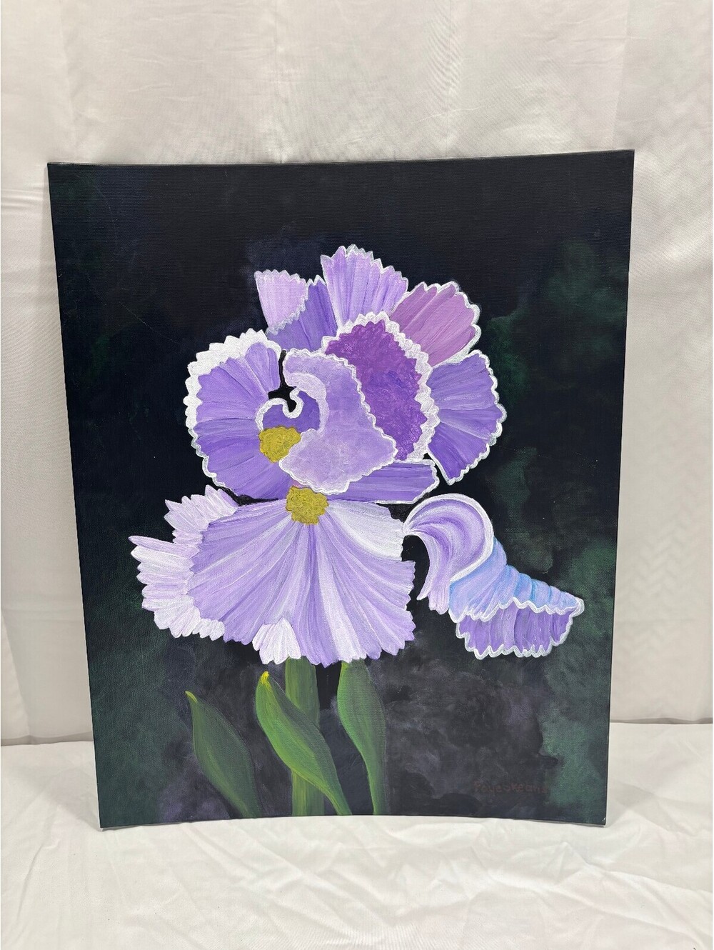 Original Handmade Purple Iris Flower Painting on Canvas